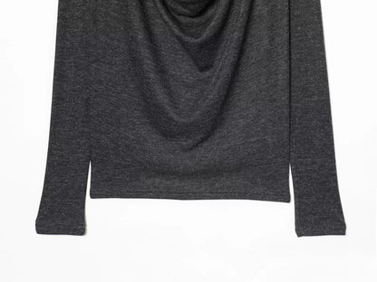BSAY Knitted T-shirt Women Fashion Autumn Winter Tee Pullover Top Chic Female Long Sleeved draped neckline T-Shirts Mjuer