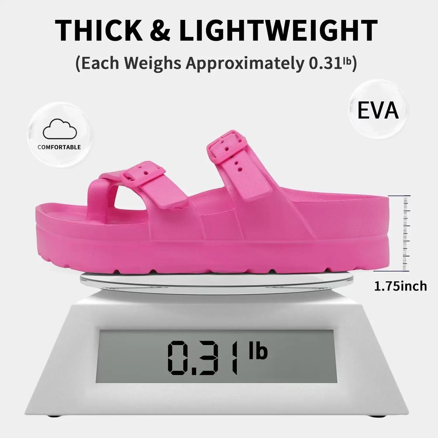 Bebealy Fashion Sandals for Women and Men Pillow Slippers Double Buckle Sandals Adjustable Slides EVA Flat Sandals Beach Sandals