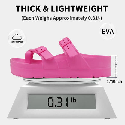 Bebealy Fashion Sandals for Women and Men Pillow Slippers Double Buckle Sandals Adjustable Slides EVA Flat Sandals Beach Sandals