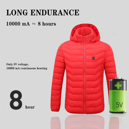 Winter Women Usb Heating Jackets Smart 8 Heated Stand Collar Hooded Warm Eletric Coat Thick Short Puffer Jakcet For Men Women