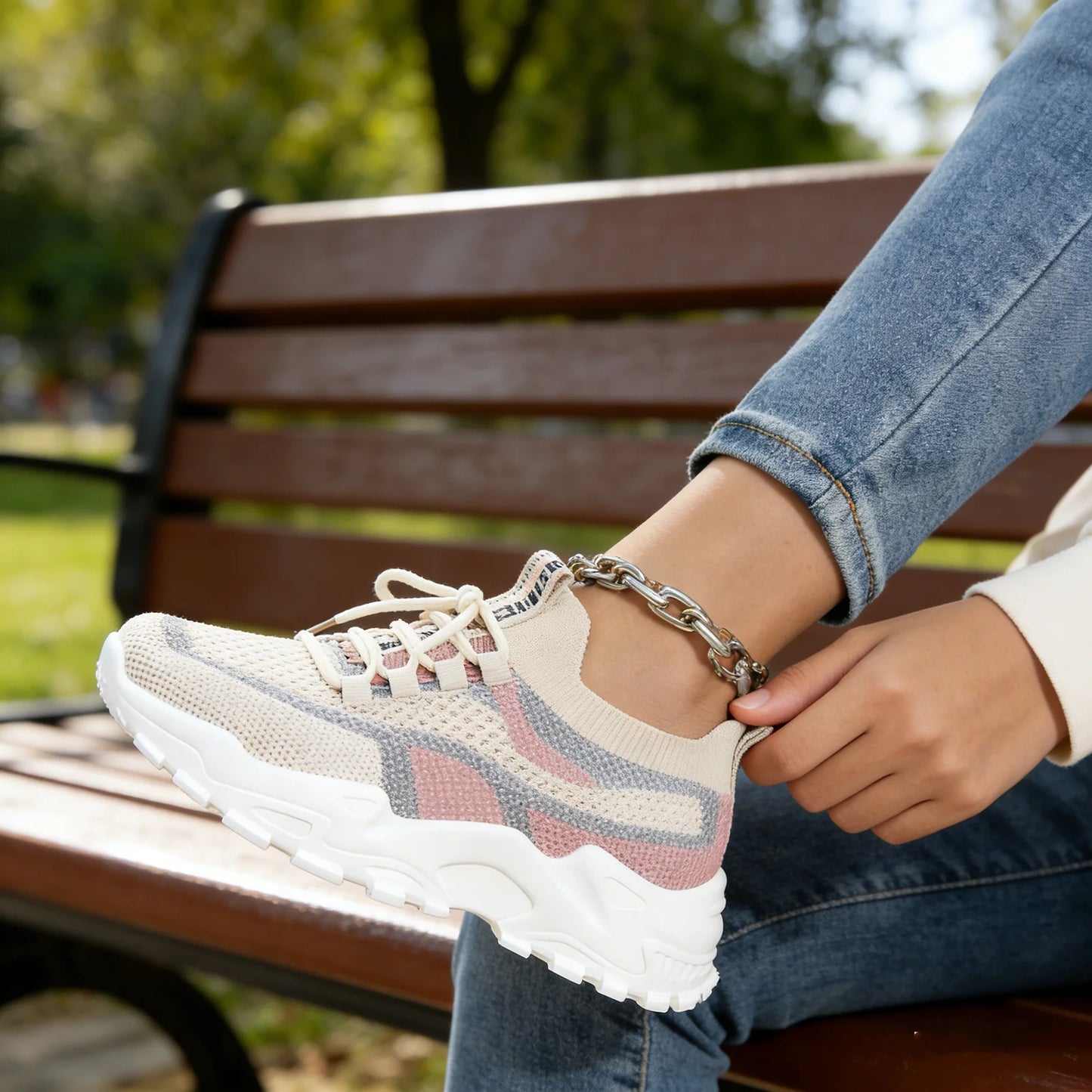 Woman'Shoes Chunky Sneakers Women's Casual Shoes Air Mesh Breathable Sports Shoes For Women's Soft Sole Running Shoes