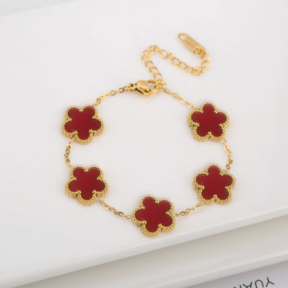 Hot Sale Stainless Steel Laser Five Leaf Flower Petal Adjustable Clover Bracelet Classic for Woman Girl Brand Jewelry Party Gift