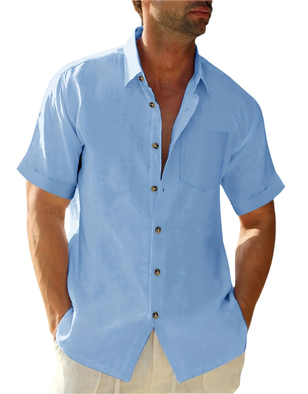 Men's Plus Size Short Sleeve Shirts Cotton Linen Henley Shirts Lightweight Vacation Collar Beach Shirts  Hawaiian T Shirt