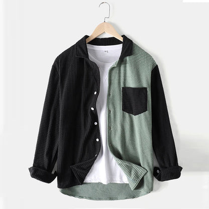 Autumn Men's Streetwear Patchwork Corduroy Long Sleeve Shirt Fashion Casual Turn Down Collar Luxury Shirts with Pocket Harajuku
