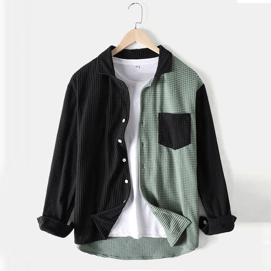 Autumn Men's Streetwear Patchwork Corduroy Long Sleeve Shirt Fashion Casual Turn Down Collar Luxury Shirts with Pocket Harajuku