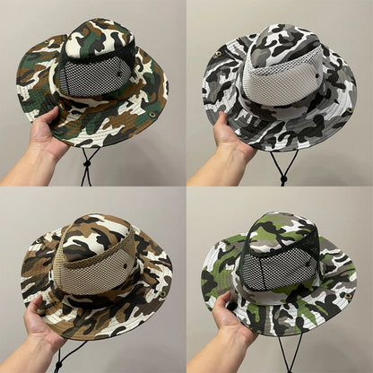 Summer Bucket Hats Hollow out Breathable Wide Brim Fisherman Hat Drawstring UV Protection Casua Hats for Outdoor Travel Hiking