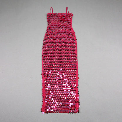 High quality sequin luxury suspender women girl dress, banquet annual party meeting dresses skirt Strap Sleeveless Skinny Shiny