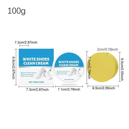 100g White Shoe Cleaner Cream Anti-Yellowing Stain Remover with Sponge Leather Mesh Rubber Canvas Cleaning Kit for Boots Shoes