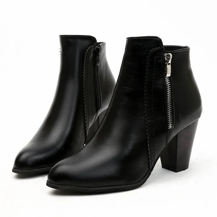 Ankle Boots Women's Fashion Coarse Heel Short Boots 43 Large Women's Shoe Size Side Zipper High Heel Boots Women Platform Boots
