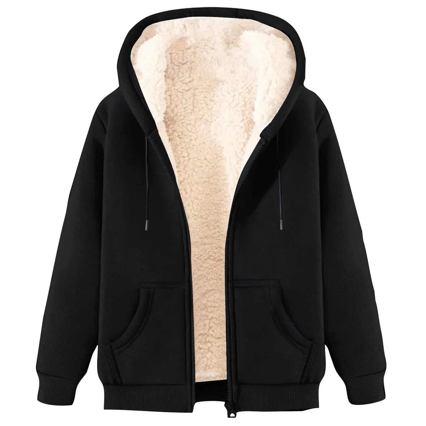 Women Solid Color Fleece Thickened Hoodies Large Size M-5XL Zip Up Warm Lined Thermal Sweatshirt Fall Winter Hooded With Pockets