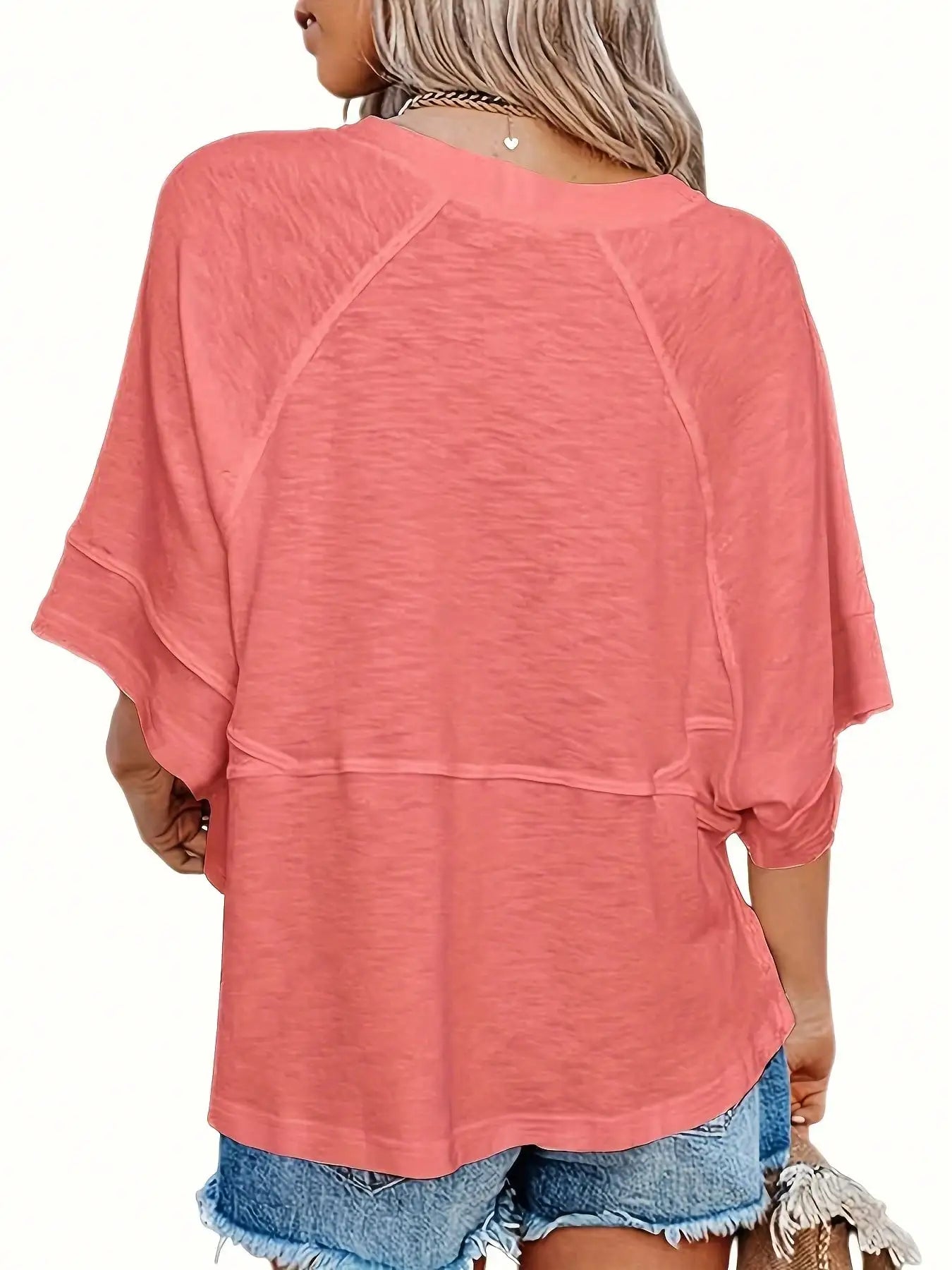 Women's Summer New Crewneck Batwing Half Sleeve Tops Solid Color Loose Fit Cute Flowy Tee Shirts Casual Dressy Cropped Blouse