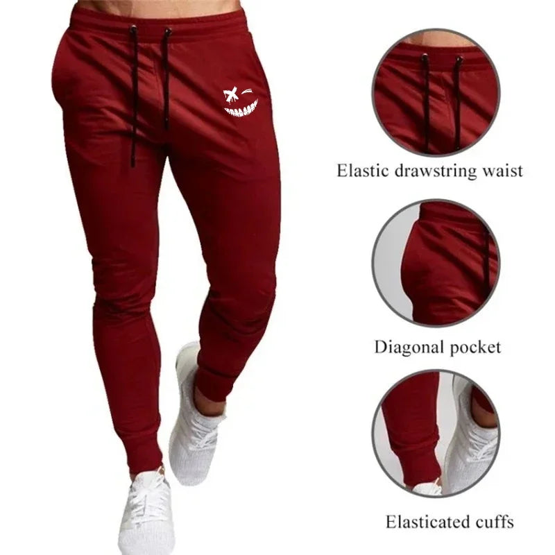 Men's smiling face printed jogging pants training sports pants fitness jogging pants anime sportswear thin and breathable
