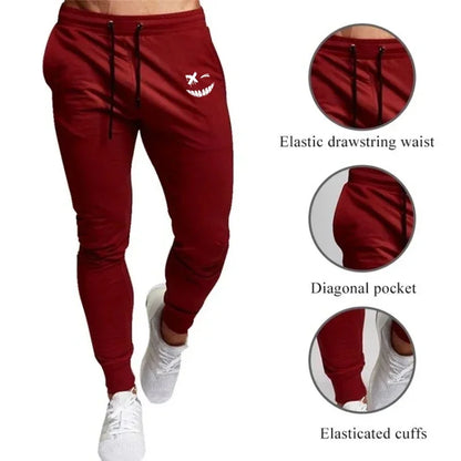 Men's smiling face printed jogging pants training sports pants fitness jogging pants anime sportswear thin and breathable