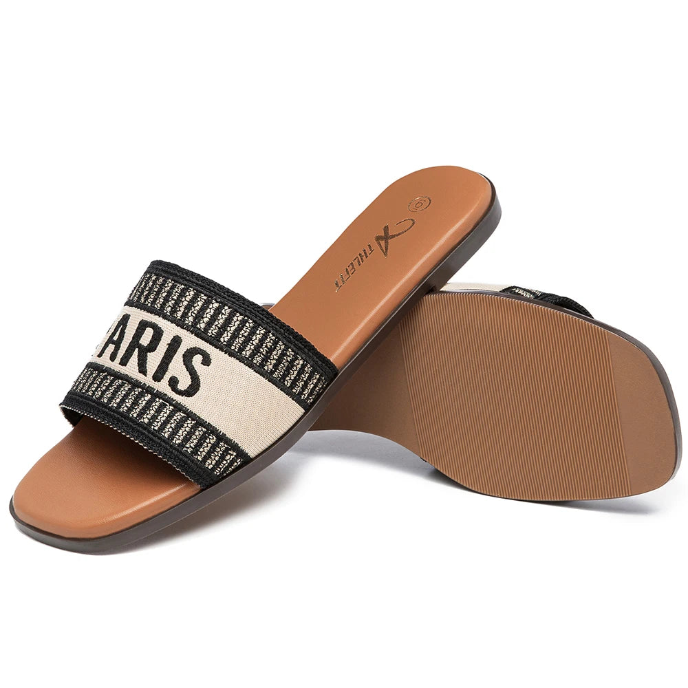 Summer Women Letter Flat Sandals Casual Comfortable Slip Slide 2024 Fashion Vintage Slippers Shoes Classic New