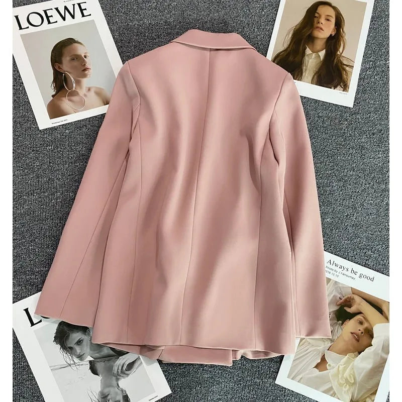 Autumn Blazer Elegant Women's Jacket Chic Casual Double Breasted Suit Korean Winter Fashion Coats Slim Fit Office Lady Outwear