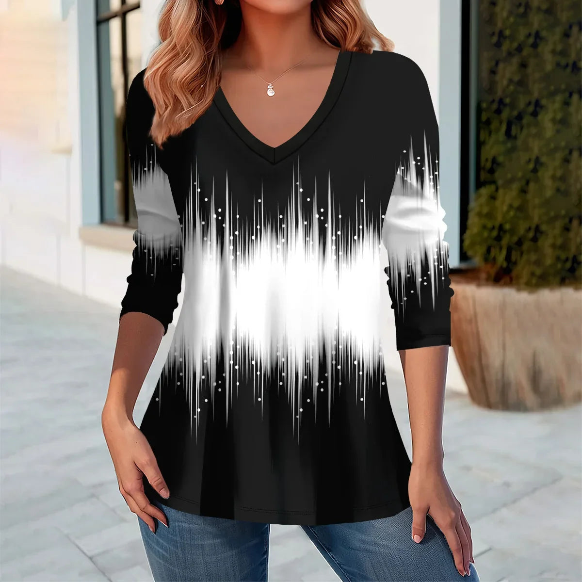 Summer new fashion 2025 women's casual long-sleeved printed T-shirt
