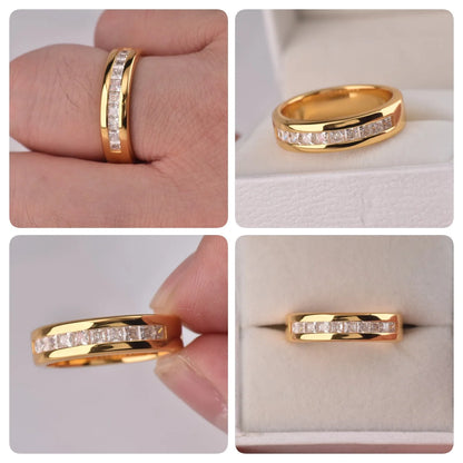 Newshe 925 Silver Certified Moissanite Mens Wedding Band Half Eternity Princess Cut Lab Created Diamond Ring Luxury Jewelry