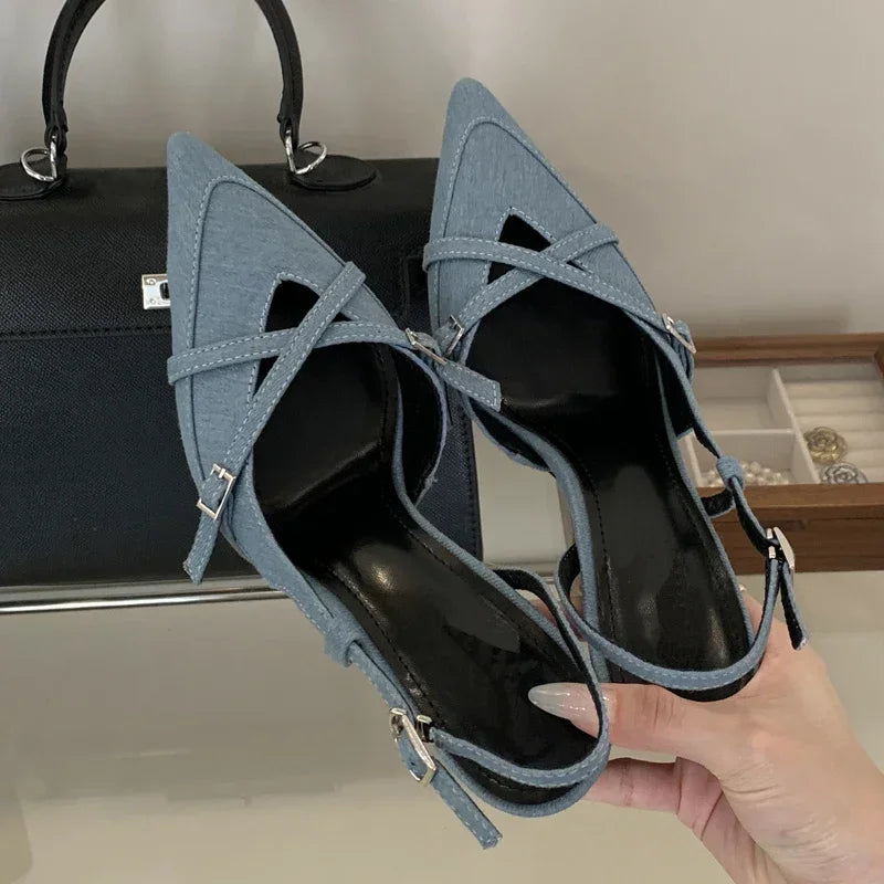 Street Style Sexy Buckle Strap Women Pumps Elegant Pointed Toe Thin High Heels Banquet Party Slingback Shoes Sandals