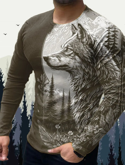 Men's T shirt Tee Animal Wolf Crew Neck Clothing Apparel 3D Print Outdoor Halloween Long Sleeve Print Vintage Fashion Designer