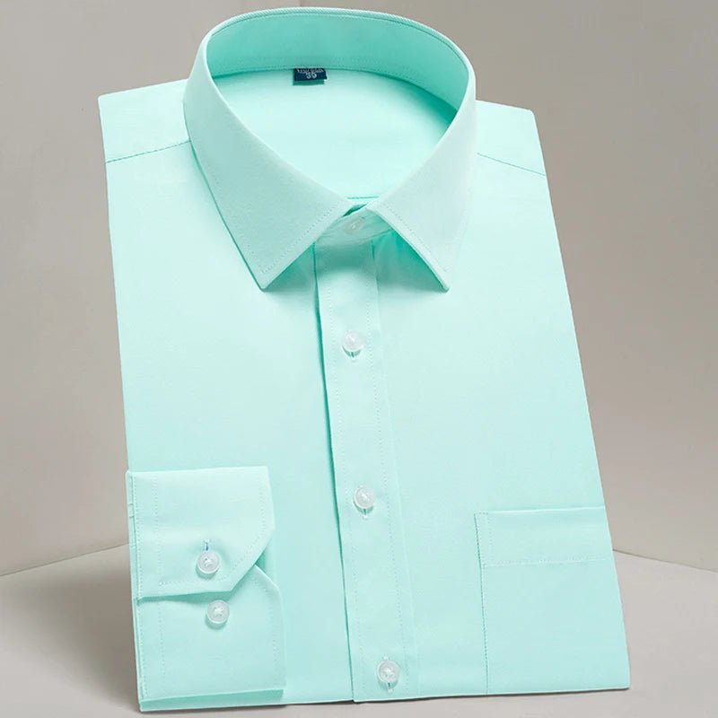Men's Classic Long Sleeve Standard-fit Dress Shirts Formal Business Social Simple Basic Design White Work Office Casual Shirt