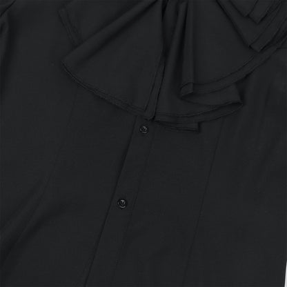 2026 Black&White Vintage Court-Style Stand Collar Ruffled Shirts for Men,Gothic Pleated Cuffs Glamorous Pirate-Style Men's Shirt