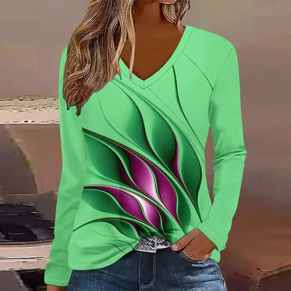 Summer new fashion 2025 women's casual long-sleeved printed T-shirt