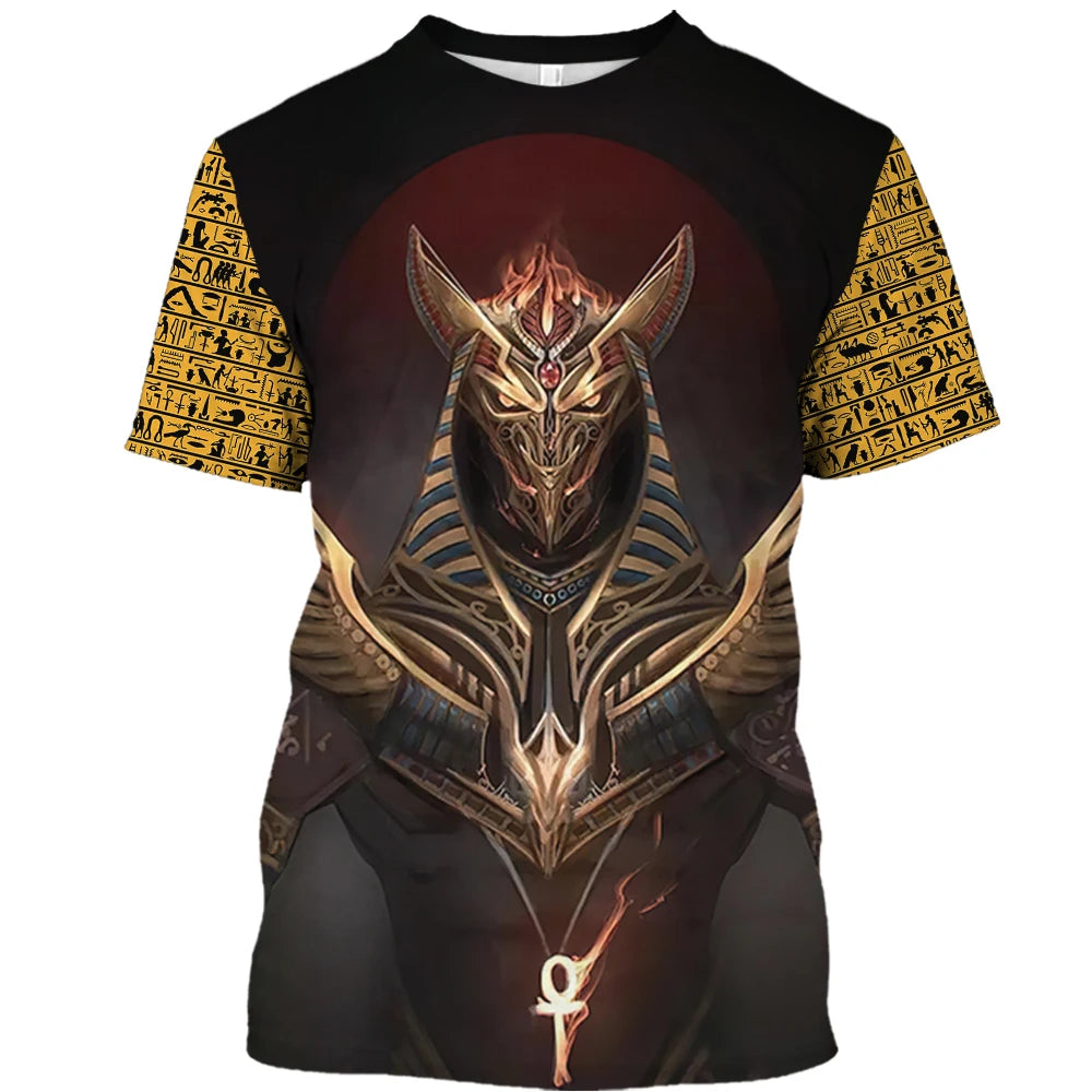 Summer Retro Style T Shirt For Men Fashion Egyptian Pharaoh Print Short Sleeve Tee Shirts Quick Dry Men's Crew Neck Loose Tops