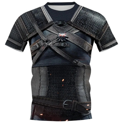 Fun Cosplay 3D Printed Armor Jacket For Men Personality Street Hip Hop Crew Neck Short Sleeve Avant-garde Cowboy Warrior T-shirt