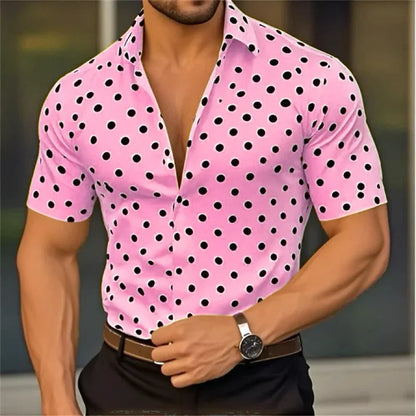 New Men's Short Sleeve Button Shirt Polka Dot Lapel Fashion Design Casual Lightweight Breathable Comfortable Outdoor Men Clothes