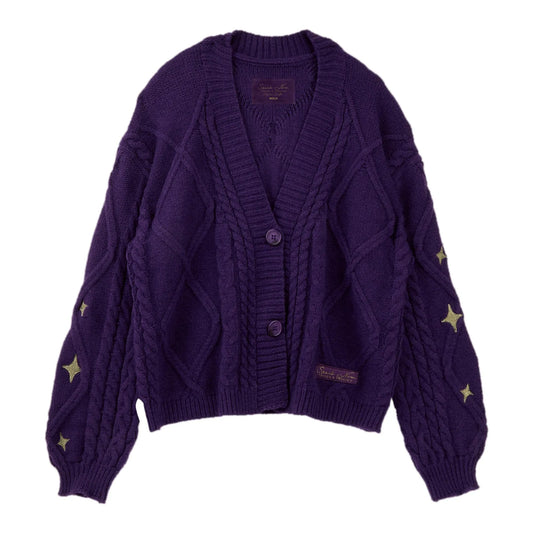Y2K Vintage Knitted Cardigan Women Star Button Down Outwear Coats Knit Sweater Coat Long Sleeve Autumn Winter Warm Knitwears