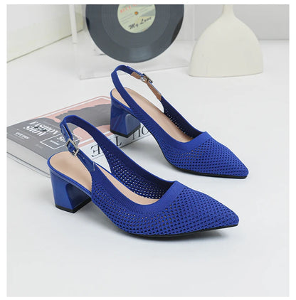 Summer Women's High Heel Sandals Knitted Small Hole Breathable Shoes 2025 New Style (6cm High)