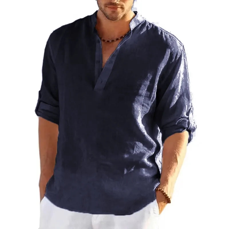 Autumn Men's Long Sleeve Tshirts Solid Color Loose Casual Tops Breathable Lightweight Shirt Men Cotton Mens Designer Streetwear