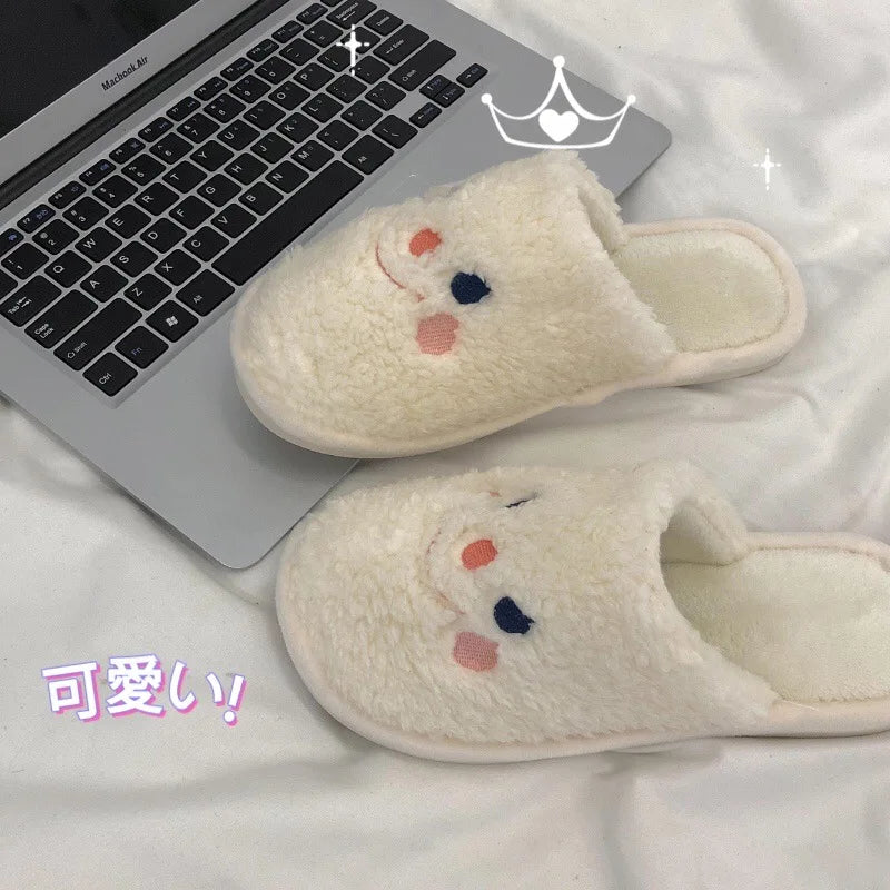 Gacimy Winter Warm Cotton Slippers For Women Comfortable Cute Dog Furry Shoes Couple Indoor Soft Platform Bedroom Plush Slippers
