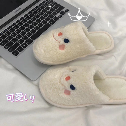 Gacimy Winter Warm Cotton Slippers For Women Comfortable Cute Dog Furry Shoes Couple Indoor Soft Platform Bedroom Plush Slippers