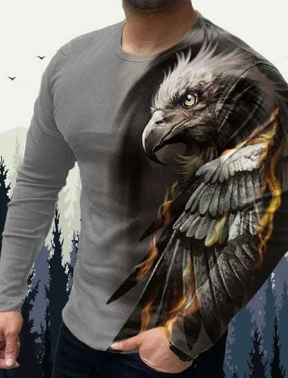 Men's T shirt Tee Animal Wolf Crew Neck Clothing Apparel 3D Print Outdoor Halloween Long Sleeve Print Vintage Fashion Designer