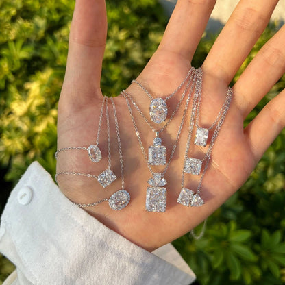 Vinregem Sparkling Crushed Ice Cut Lab Created Sapphire Gems Pendant Necklaces 100% 925 Sterling Silver Fine Jewelry Wholesale