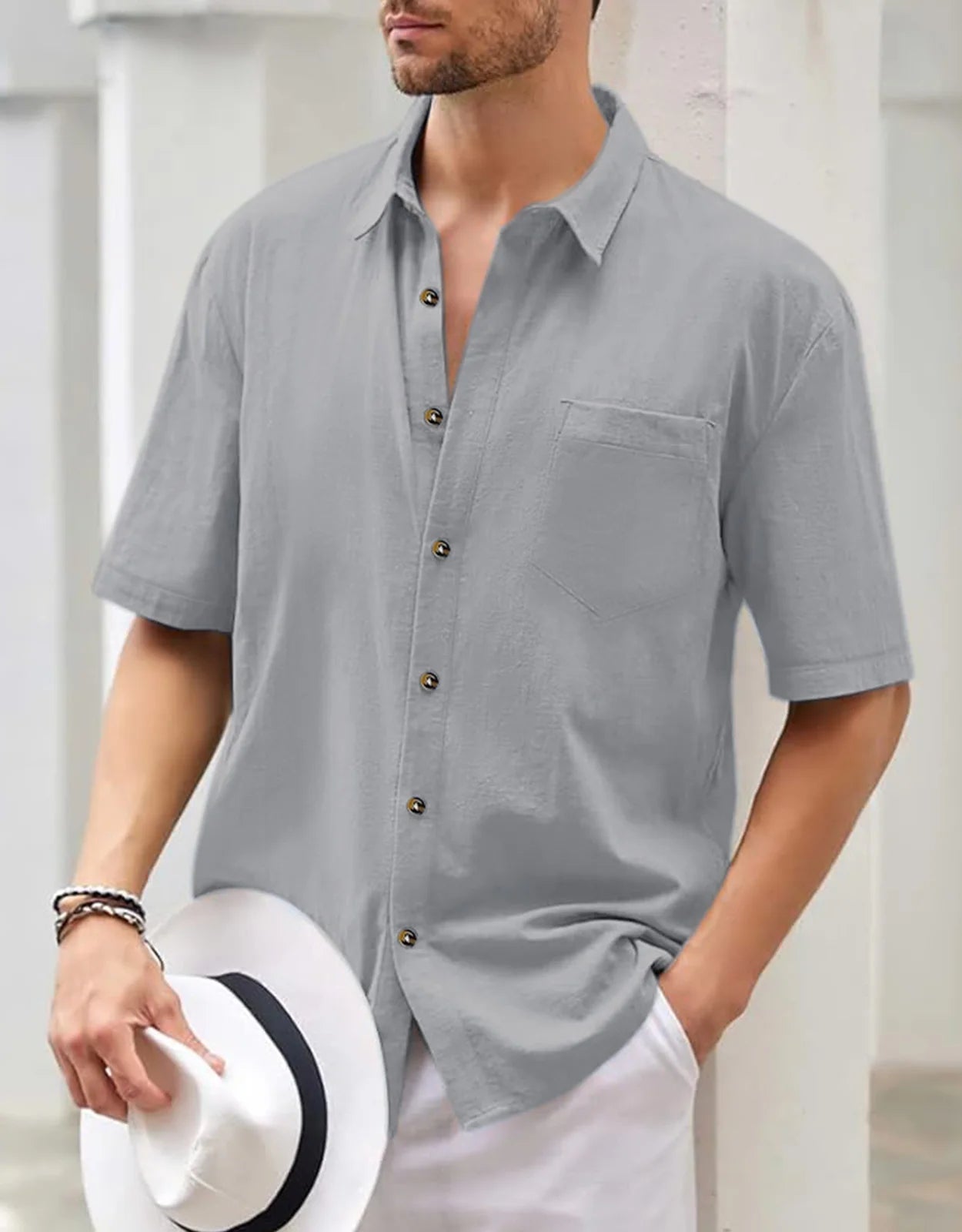 Men's Plus Size Short Sleeve Shirts Cotton Linen Henley Shirts Lightweight Vacation Collar Beach Shirts  Hawaiian T Shirt