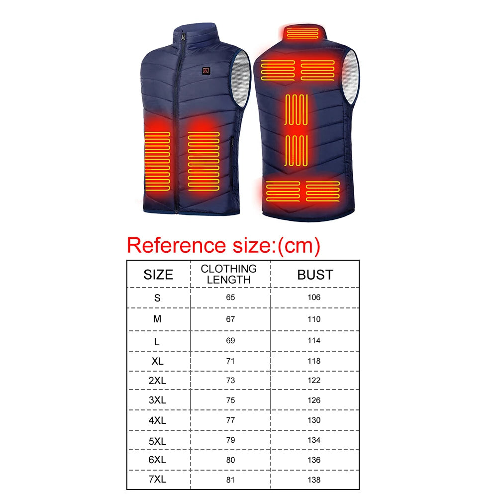 No battery 9 Zone Heating Vest Mens USB Infrared Thermal Jacket Smart Heated Clothes Winter Cold-proof Thick Sleeveless Hiking