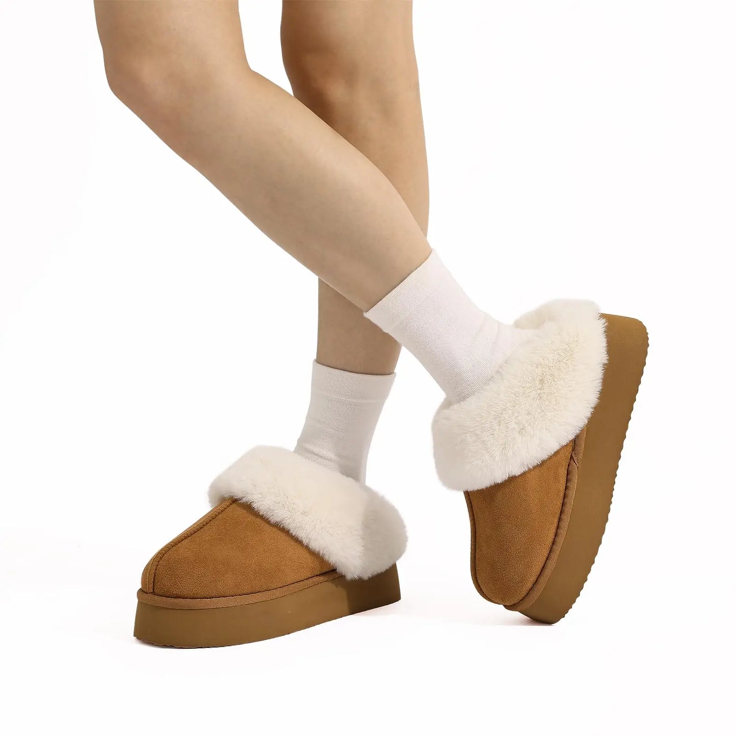 Litfun Fuzzy Platform Slippers For Women Winter Warm House Shoes With Memory Foam Outdoor Anti-Slip Fashion Fur Fluffy Slippers