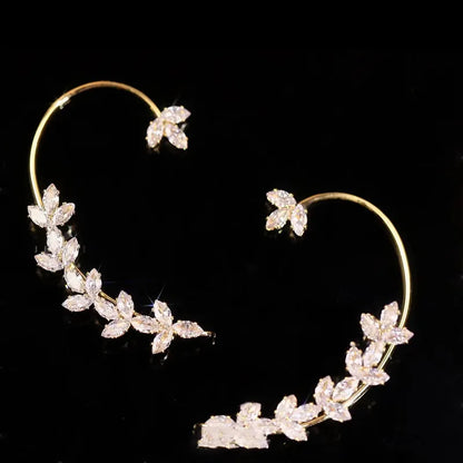 New Vintage Statement Gray Crystal Leaf Earrings for Women Fashion Unique Accessories Party Jewelry Birthday Anniversary Gifts