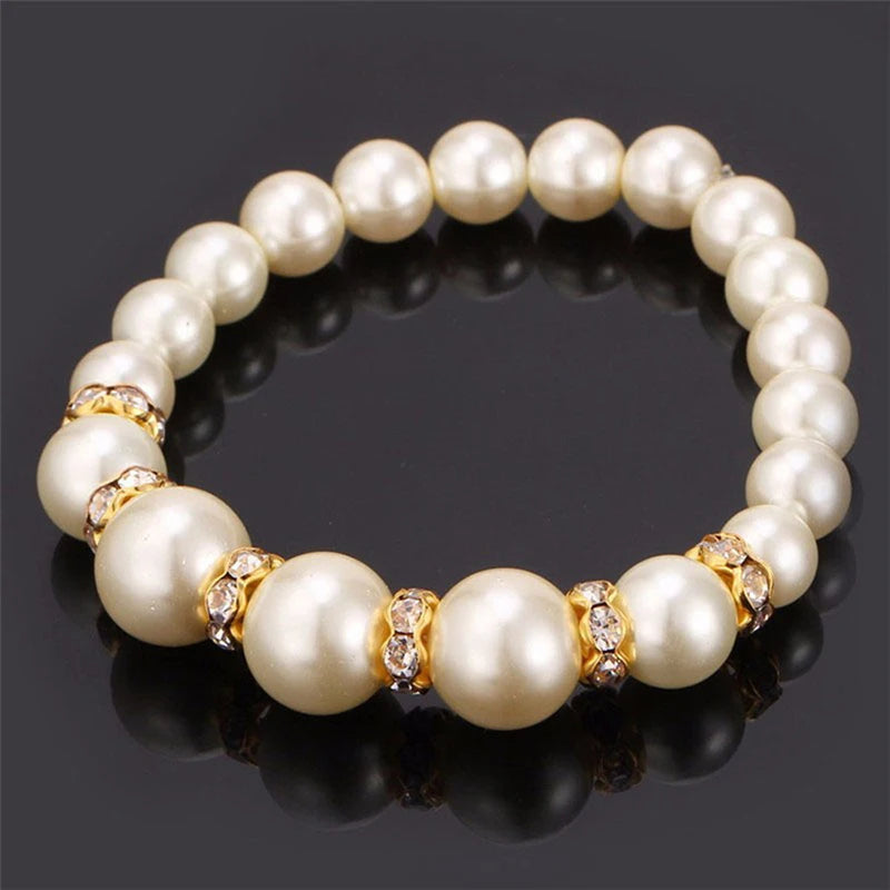 3 in1 Set Elegant Simulated Pearl Necklace Earrings Bracelet Long Necklace For Women Bridal Wedding Jewelry Gift