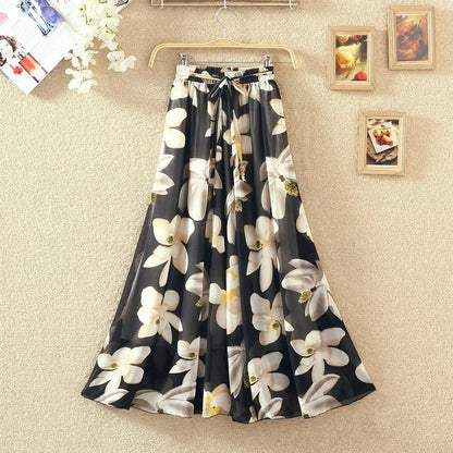 Elegant Chiffon Long Skirts For Women Autumn Casual Women's Floral Print Maxi Skirt Female High Waist Elastic A-Line Skirts