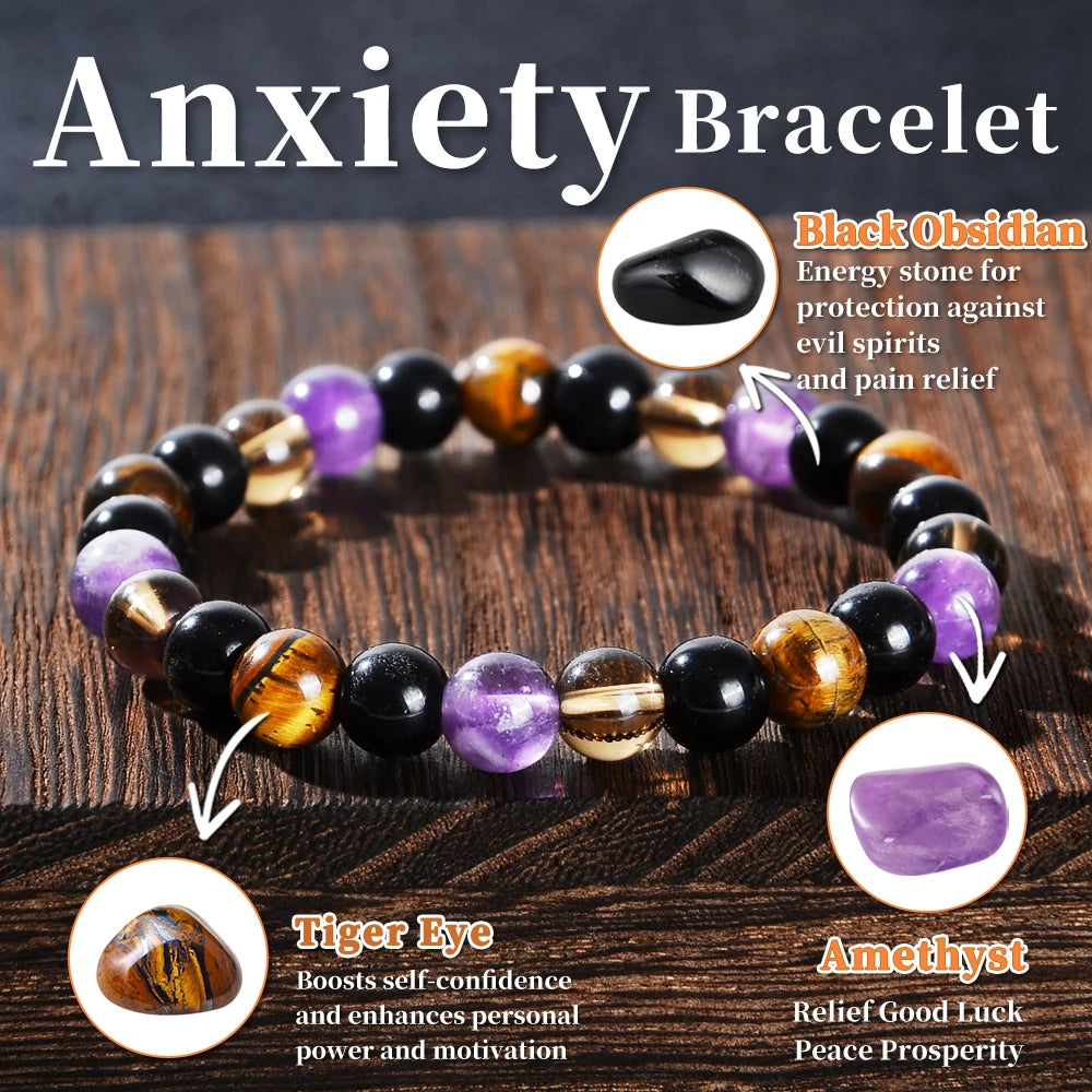 8mm Natural Stone Amethyst and Black Gallstone Bracelet, Relieve Anxiety, Balance Yourself, Calm and Soothe The Mind