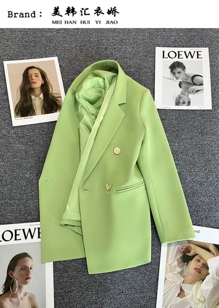 Autumn Blazer Elegant Women's Jacket Chic Casual Double Breasted Suit Korean Winter Fashion Coats Slim Fit Office Lady Outwear