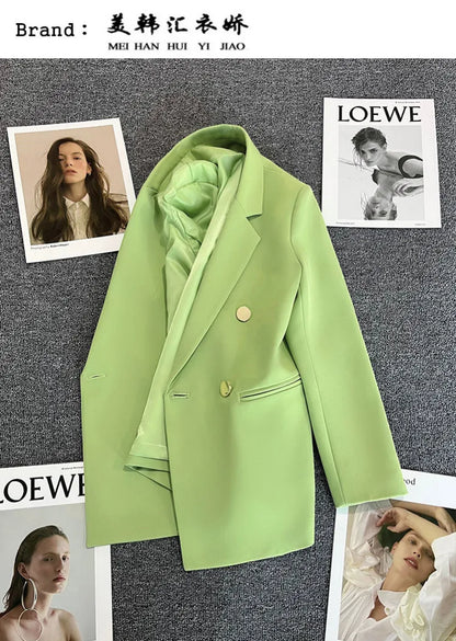 Autumn Blazer Elegant Women's Jacket Chic Casual Double Breasted Suit Korean Winter Fashion Coats Slim Fit Office Lady Outwear