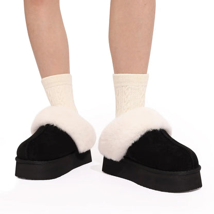 Litfun Fuzzy Platform Slippers For Women Winter Warm House Shoes With Memory Foam Outdoor Anti-Slip Fashion Fur Fluffy Slippers
