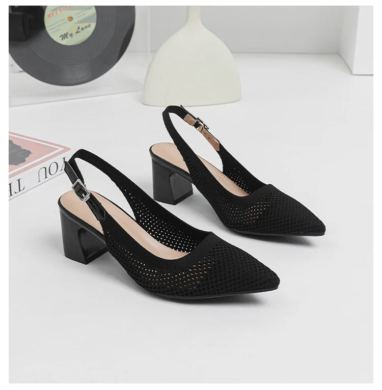 Summer Women's High Heel Sandals Knitted Small Hole Breathable Shoes 2025 New Style (6cm High)