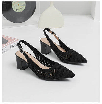 Summer Women's High Heel Sandals Knitted Small Hole Breathable Shoes 2025 New Style (6cm High)
