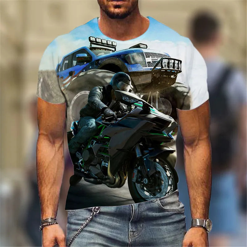 Fashion Street Motorcycle Men T-Shirts Hot Selling Locomotive Pattern 3D Printed Short Sleeve Tees Moto & Biker Hip Hop Man Tops