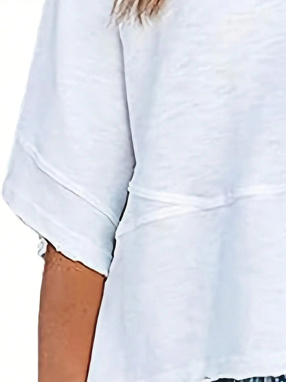 Women's Summer New Crewneck Batwing Half Sleeve Tops Solid Color Loose Fit Cute Flowy Tee Shirts Casual Dressy Cropped Blouse